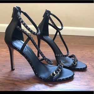 Jessica Simpson Black Stiletto Sandal 10 Jewel Zip